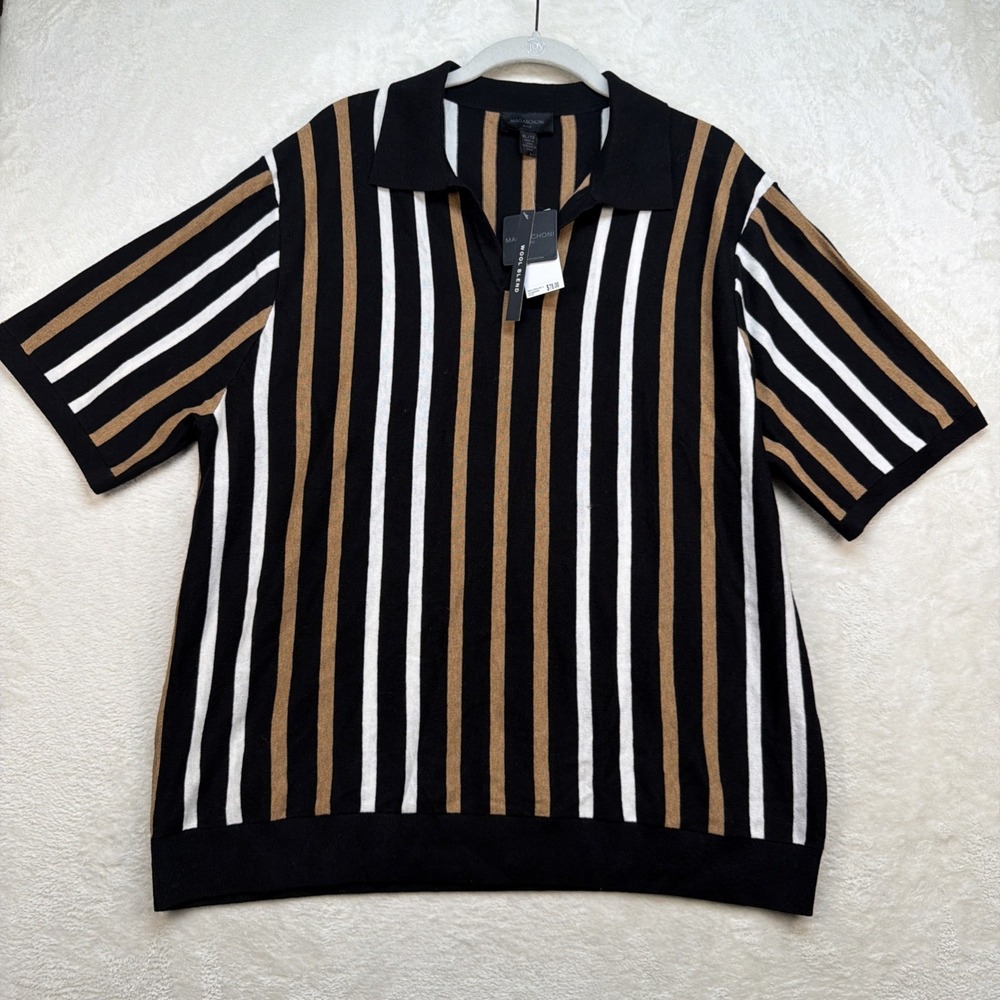 Magaschoni Polo Shirt Men's XL Striped Knit Wool Blend‎ Retro Camp Luxury NWT